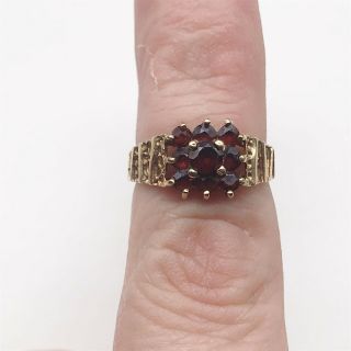 Vintage Solid 9ct Gold Ruby Gem Set Cluster Ladies Ring Size L