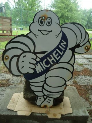 Vintage 1954 Michelin Man Tires Porcelain Advertising Sign Milano,  Italy