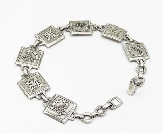 WRE AARFAC 925 Silver - Vintage Embossed Square Link Chain Bracelet - B5064 2