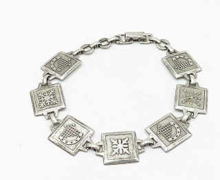 WRE AARFAC 925 Silver - Vintage Embossed Square Link Chain Bracelet - B5064 3