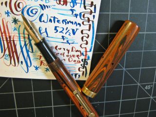 Waterman 52 1/2V Flex 14K Gold Nib RED & BLACK WOODGRAIN ripple Fountain Pen vtg 2