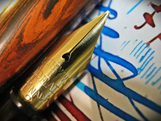 Waterman 52 1/2V Flex 14K Gold Nib RED & BLACK WOODGRAIN ripple Fountain Pen vtg 6