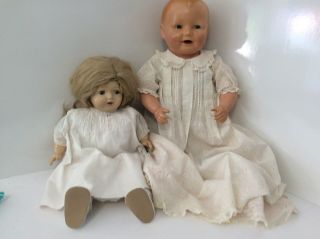 2 Vintage Composition Dolls 23” Chuckles By Century,  16” Baby,  Cloth Body