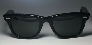 Vintage 46mm B&l Ray Ban Smallest Black Ebony Wayfarer Sunglasses Small Rare