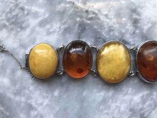 Vintage Large Amber Cabochon Bracelet Sterling Silver Saks Fifth Ave 81 Grams 5