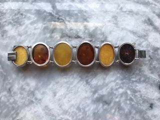 Vintage Large Amber Cabochon Bracelet Sterling Silver Saks Fifth Ave 81 Grams 8