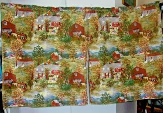 Vintage scarce Grandma Moses Halloween cotton fabric curtains panels & valance 2