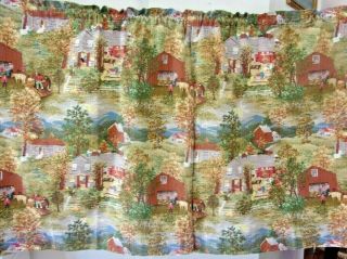 Vintage scarce Grandma Moses Halloween cotton fabric curtains panels & valance 7