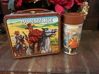 Gunsmoke Metal Lunchbox With Matching Thermos Vintage 1973 Very Rare Ex Cond