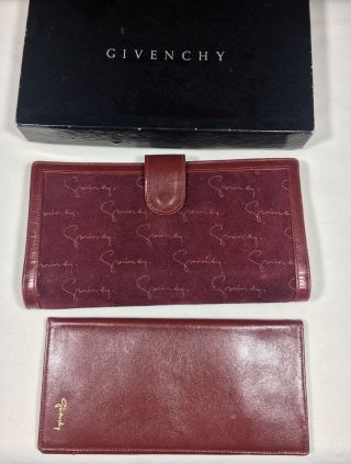 Givenchy Wallet Leather Suede Rare Signed Bordeaux Checkbook Cover Vintage