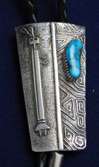 Navajo G N H Cast Sterling Turquoise Handmade Vintage Kachina Bolo Tie Estate