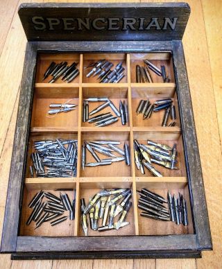 Gorgeous Wooden Vintage Spencerian Calligraphy Pen / Nib Display Case (w/nibs) 7