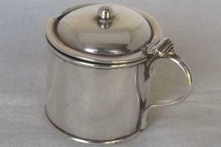 An Antique Solid Sterling Silver Mustard Pot With Glass Liner Birmingham 1919.