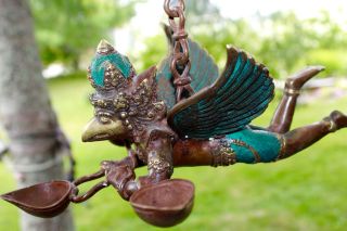 Vintage Bronze Garuda Eagle Flying Candelabra Lost Wax Cast Bali Hindu Art