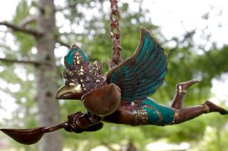 Vintage Bronze Garuda Eagle Flying candelabra lost wax cast Bali Hindu Art 2