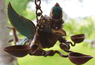 Vintage Bronze Garuda Eagle Flying candelabra lost wax cast Bali Hindu Art 5