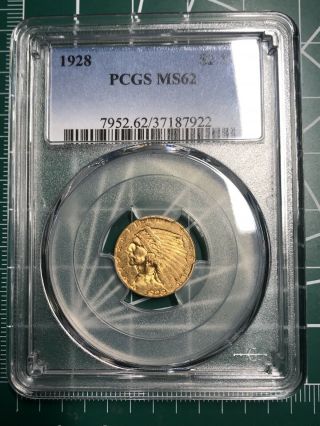1928 - P $2.  50 Gold Indian Head 2 1/2 Dollar Gold Quarter Eagle PCGS MS 62 RARE 2