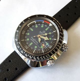 RARE VINTAGE 70 ' S MORTIMA 2 CROWNS 21J DIVER WATCH SUBMARINER SICURA DOXA STYLE 3