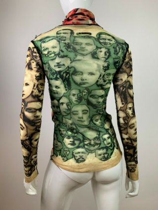 Jean Paul Gaultier Maille Femme Vintage Iconic Faces Print Mesh Top Size M 4