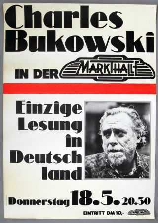 Charles Bukowski - Mega Rare Vintage Hamburg 1978 Poetry Reading Poster