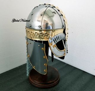 Viking Medieval Helmet 18 ga Fully Wearable Vintage Viking Helmet Steel & Brass 2