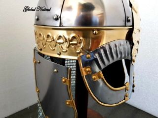 Viking Medieval Helmet 18 ga Fully Wearable Vintage Viking Helmet Steel & Brass 5
