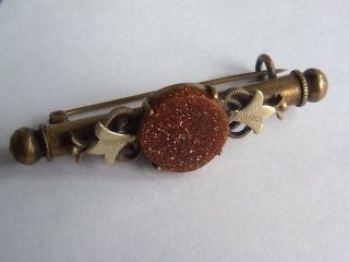Antique Victorian Goldstone Nanny Brooch / Sewing Etui 2