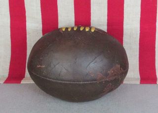 Vintage Antique Leather Rugby Ball W/laces 1920s Melon Football Great Display
