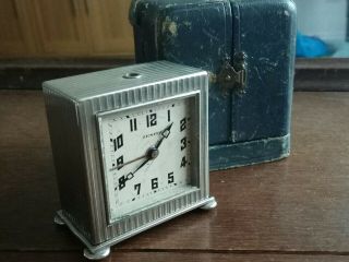 A Chrome Vintage Art Deco Zenith Travel Clock In Case