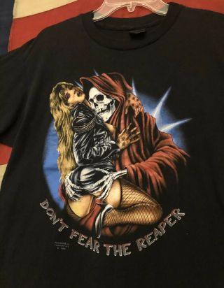 Vintage 80’s Don’t Fear The Reaper 3d Emblem Just Brass 1989 Biker T Shirt L