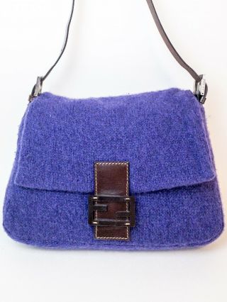 Authentic Fendi Violet Wool Shoulder Bag Handbag Made In Italy Vintage