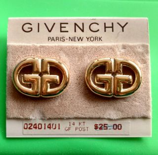 Vtg Givenchy Big Reversed Logo Pierced Post Earrings Rare 1980 
