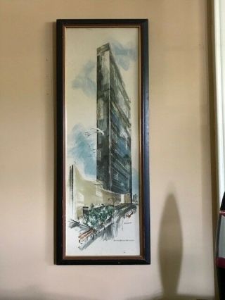 Vintage Watercolor Print Of The Un Building By Newhouse