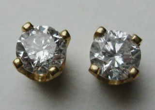 Fine Vintage 14k Yellow Gold 3.  4mm Round Cut Diamond Stud Pierced Earrings