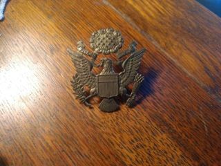 Military Hat Badge Eagle Us Army Officer - Brass Colored - Vintage