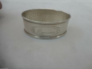 Sterling Napkin Ring Engraved Name Of Jerome,  3/4 " By 2 ",  Oval Deco Hammered