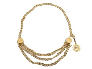 Auth Chanel Vintage Cc Logo Chain Belt Gold Goldtone - E40825