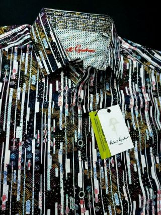 Robert Graham Geometric Striped Print Vtg Sports Shirt $199 5