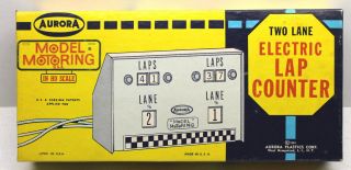 Vintage 1964 Aurora Model Motoring Ho Two Lane Electric Lap Counter,  Box Made Usa