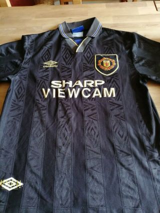 Vintage Manchester United Man Utd Black Away 1993 1995 Medium Sharp Viewcam