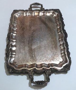 Antique Large Sheridan Silver Plated Footed Handled Engraved Butler Serving Tray