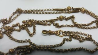 Antique Victorian Pinchbeck / Gold Plated Guard Or Muff Chain 54 " Fancy Link
