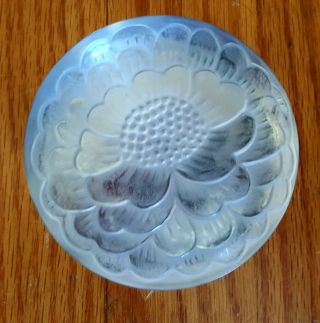 Rare Vintage Lalique France Crystal Etched Flower Paperweight 3.  5 " Signed