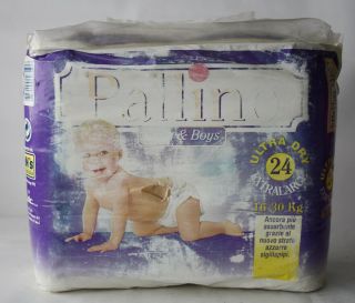 VINTAGE 90 ' S PALLINO 24 EXTRA LARGE DIAPERS 16 - 30kg 35 - 66lbs ITALY 5