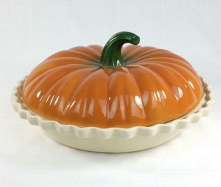 Vintage Mccoy Ltd Pottery Ceramic Pumpkin Pie Dish Keeper With Lid