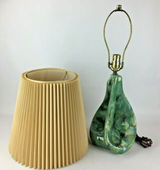 Vintage Mid Century Ceramic Green Pottery Table Lamp Retro Signed Handcrafted