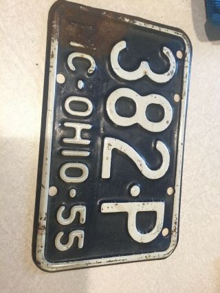 Vintage 1955 Ohio Motorcycle License Plate Tag 382p