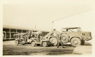Org Wwii Photo: Us Jeep Next To Giant Truck Transporting Massive Cannon