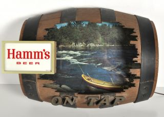 Vtg Hamms Beer On Tap Barrel Lighted Sign Water River Canoe Fishing Wall Mount
