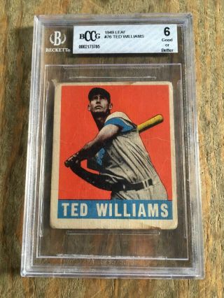 1948 Leaf Ted Williams Bccg Bgs 6 Good Or Better Baseball Card Rare